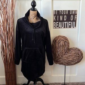 Tahari Black Velour Drawstring Cowl Neck Nightshirt